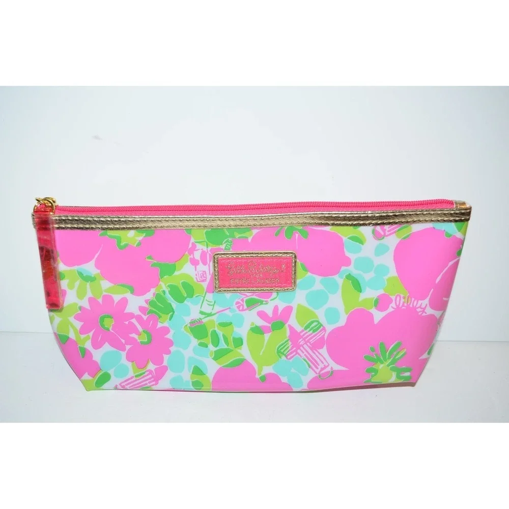 Lilly Pulitzer  Estee Lauder PVC Plastic Floral Pink Cosmetic Makeup Bag